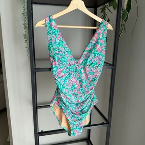 NWT J. Crew Floral Ruched Plunge One Piece Swimsuit